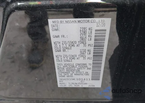 2021 Nissan Murano Sl Intelligent Awd z USA, uszkodzony, nr VIN 5N1AZ2CS5MC101411